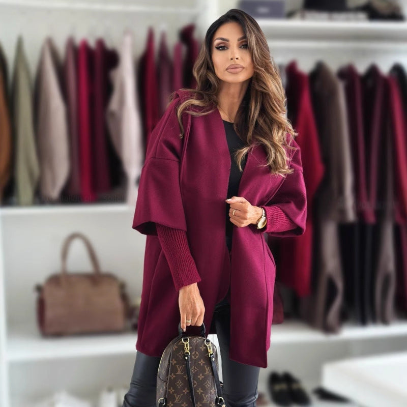 Fashion Loose Ladies Hooded Woolen Coat