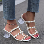 New Square Toe Transparent Sandals With Rivet Design Summer Fashion Crystal High-heeled Rivet Shoes For Women