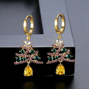 New Christmas Tree Earrings With Colorful Rhinestones Fashion Personality Shining Earrings Gift For Women Jewelry