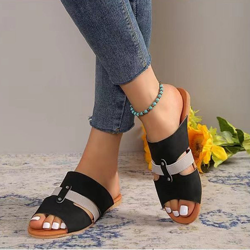 New Fish Mouth Sandals With Belt Buckle Design Summer Beach Shoes For Women Fashion Casual Low Heel Flat Slides Slippers