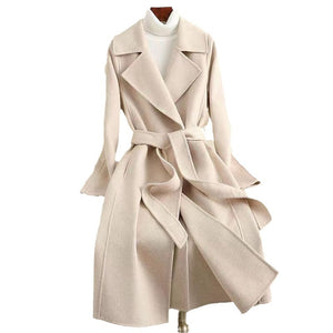 Mid-length Below The Knee Slim Fit Lace-up Woolen Coat High-end Woolen Coat