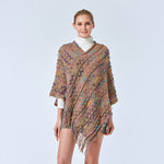 Idle Style V-neck Tassel Rainbow Cape Sweater For Women