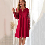 Foldable Solid Color Lace Sleeve Dress