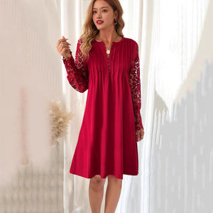 Foldable Solid Color Lace Sleeve Dress