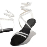 Flat Back Strap Of Straight Stripe Colored Diamond Sandals