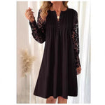 Foldable Solid Color Lace Sleeve Dress