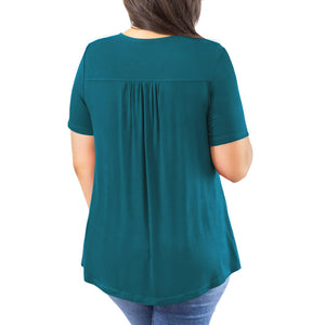 Women's Plus Size Short Sleeve Pullover Lace Pleated T-shirt Waist Top