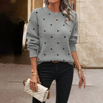 Fashion Round Neck Polka Dot Jacquard Long Sleeve Pullover Sweater