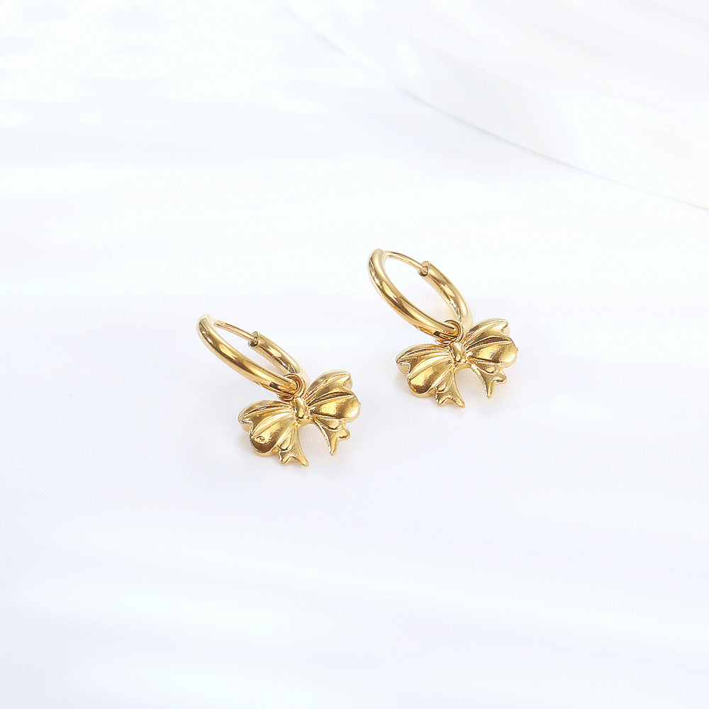 Women's Titanium Steel Bow Eardrop Earring