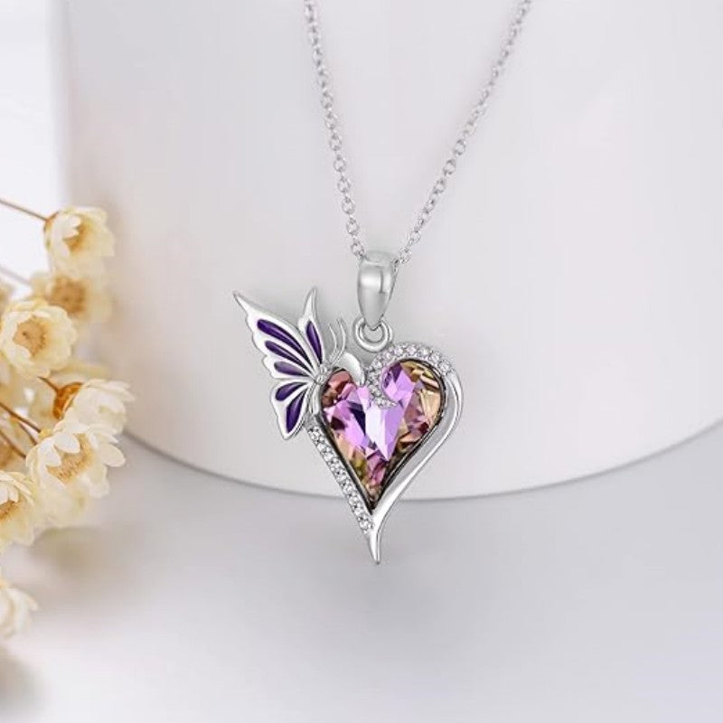 High-grade Design Purple Butterfly Love Crystal Diamond Pendant Necklace Female