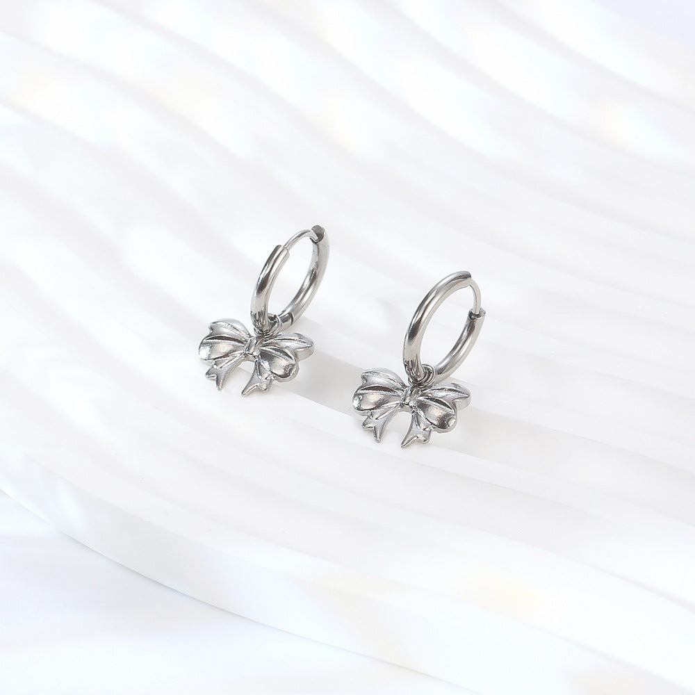 Women's Titanium Steel Bow Eardrop Earring