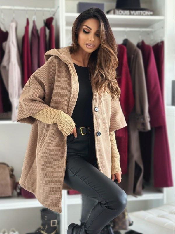 Fashion Loose Ladies Hooded Woolen Coat