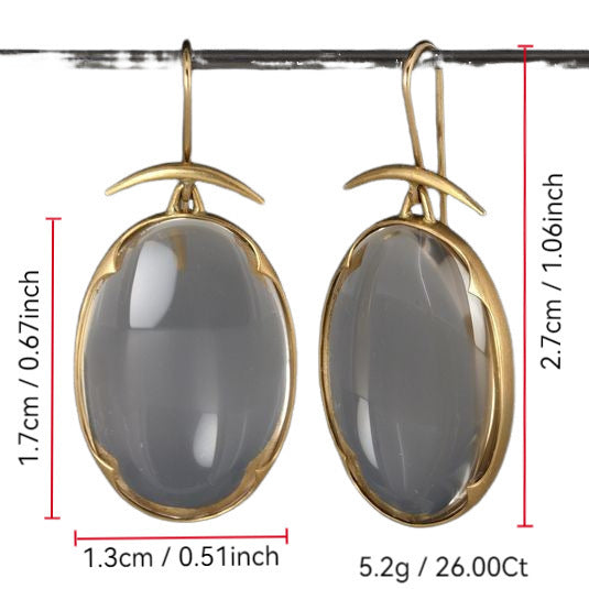 Fashion Vintage Gray Stone Oval Pendant Ear Hook