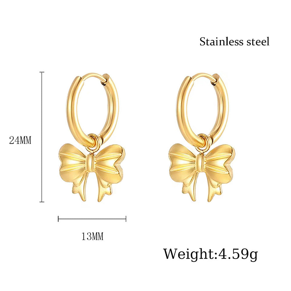 Women's Titanium Steel Bow Eardrop Earring