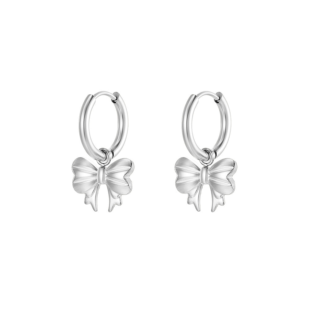 Women's Titanium Steel Bow Eardrop Earring