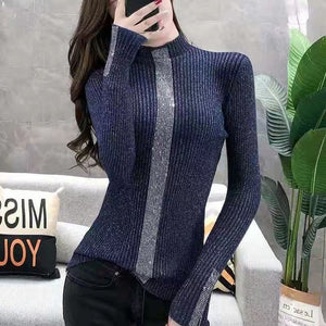 Slim Fitting Diamond Studded Versatile Top With Trendy Long Sleeves