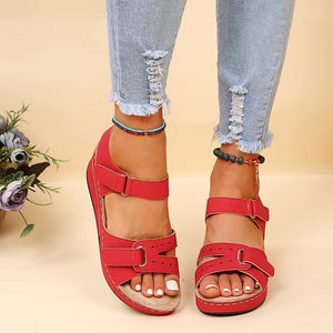 Wedge Platform Laser Roman Fish Mouth Strap Velcro Sandals