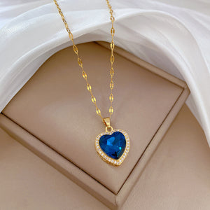 Fully Jeweled Loving Heart Light Luxury Temperament Gorgeous Full Diamond Necklace Women