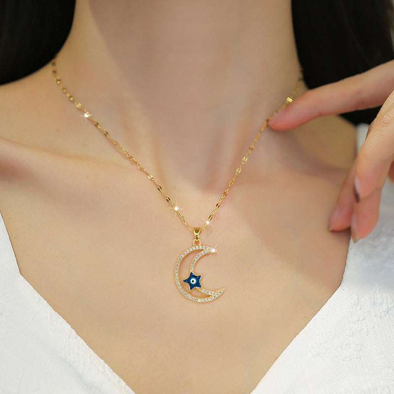 Star Moon Full Diamond Necklace