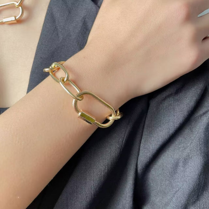 Simple Cross Thick Chain Necklace Bracelet Set Women
