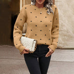 Fashion Round Neck Polka Dot Jacquard Long Sleeve Pullover Sweater