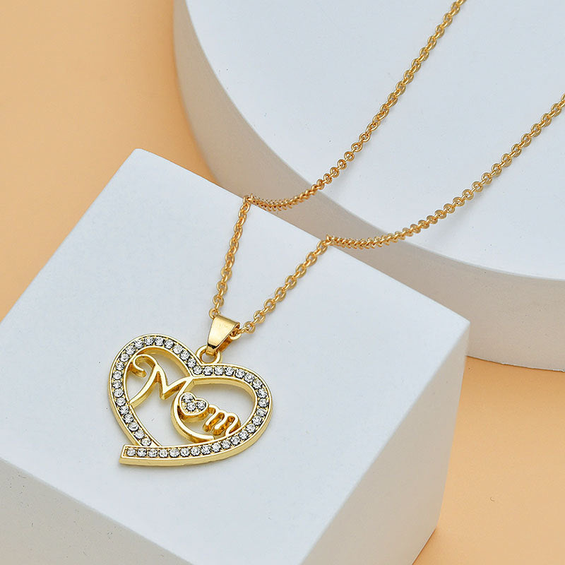 Mother's Day Mom Heart Shape With Diamond Letter Necklace