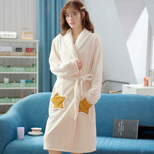 Long Thickened Fleece-lined Warm Nightgown For Women