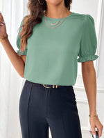 Fashion Temperament Pure Color Round Neck Shirt Top