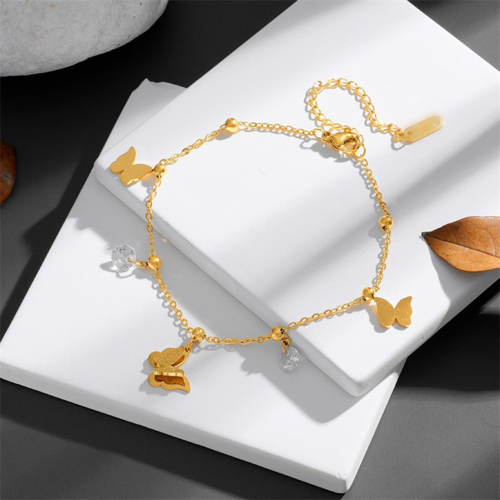 Titanium Steel No Fading Plated 18K Golden Butterfly Anklet