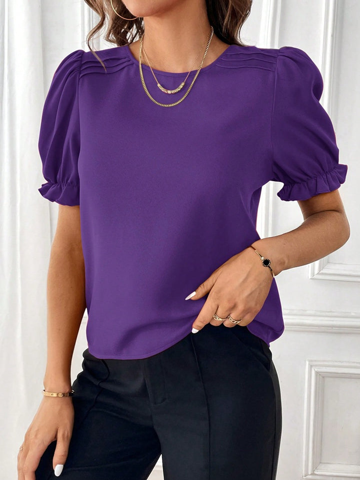 Fashion Temperament Pure Color Round Neck Shirt Top