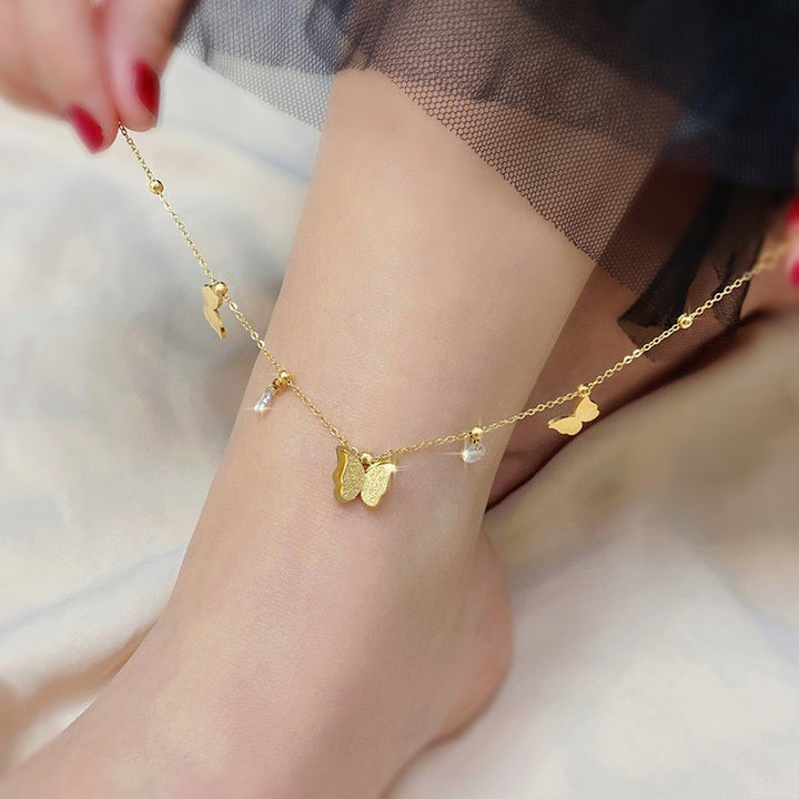 Titanium Steel No Fading Plated 18K Golden Butterfly Anklet