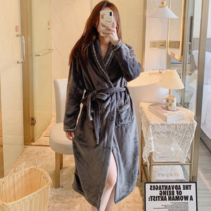 Long Thickened Fleece-lined Warm Nightgown For Women