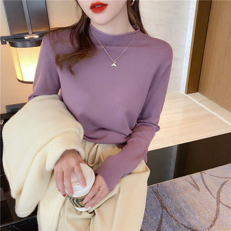 Spring And Autumn New Thin Mock Neck Sweater Women