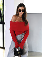 Women's Patchwork Off-shoulder Knitted Top