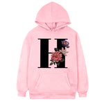 Women's 26-letter Flowers Printed Fleece Hoodie