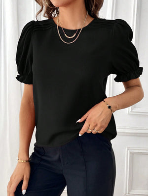 Fashion Temperament Pure Color Round Neck Shirt Top