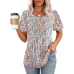 Pleated Round Neck Short-sleeved T-shirt Women's Top