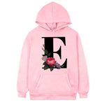 Women's 26-letter Flowers Printed Fleece Hoodie