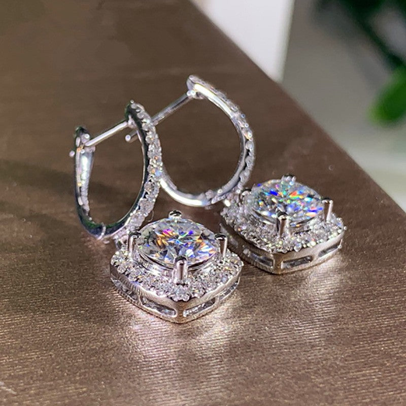 Fashion Simple Square Round Diamond Female Special Interest Earrings