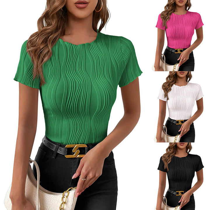 Solid Color Round Neck Slim Fit Short Sleeve T-shirt Top