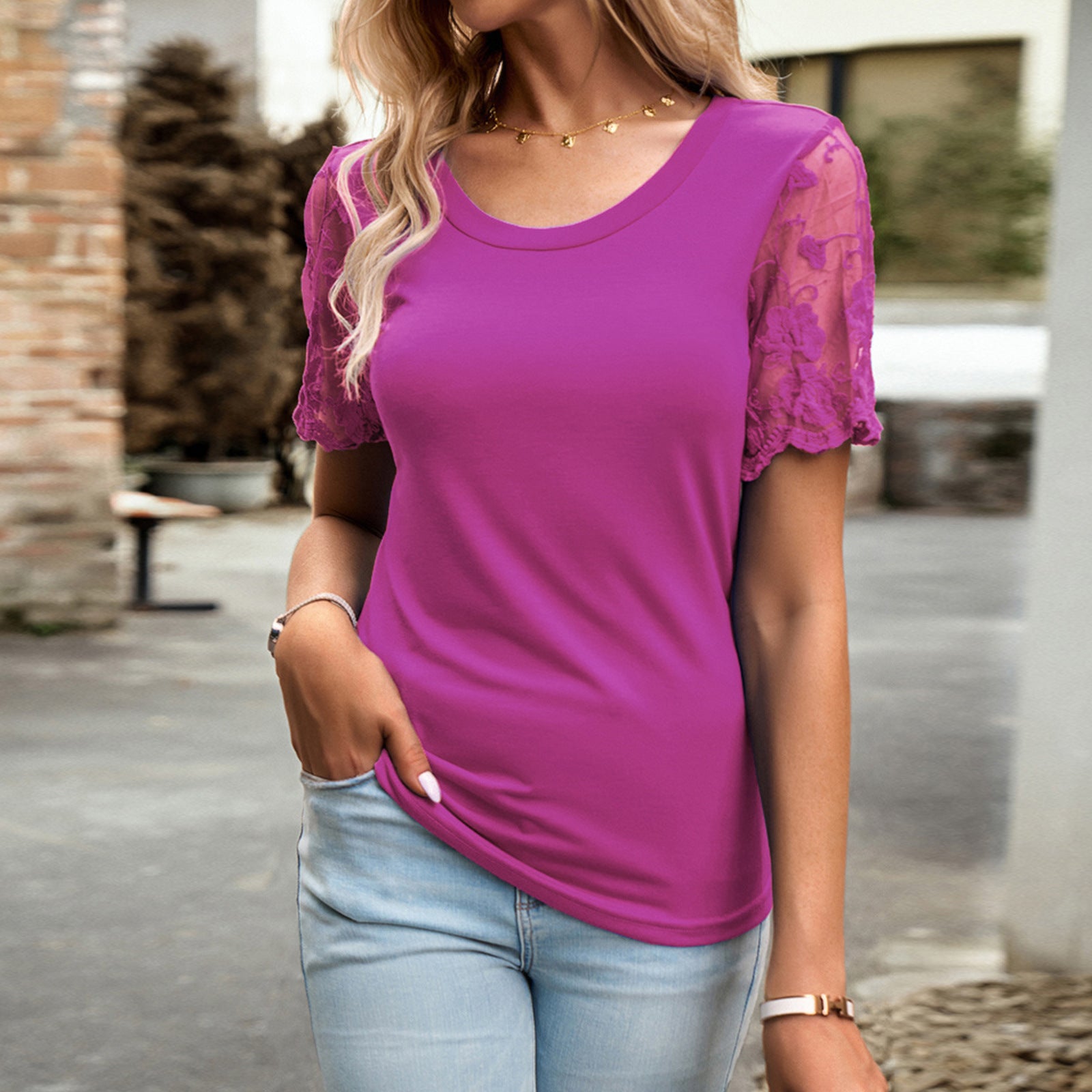 Women's Ruffled Short Sleeves T-shirt