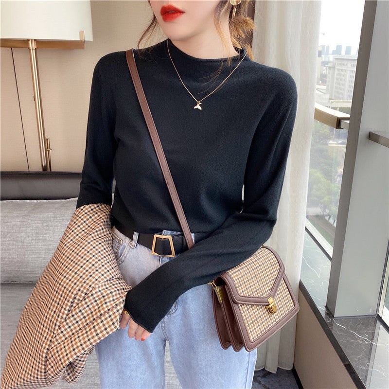 Spring And Autumn New Thin Mock Neck Sweater Women