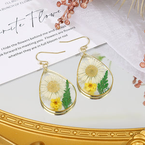 Water Drop Needle Chrysanthemum Earrings Simple Geometric Epoxy