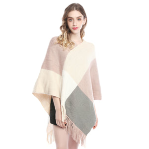 Idle Style V-neck Tassel Rainbow Cape Sweater For Women