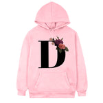 Women's 26-letter Flowers Printed Fleece Hoodie