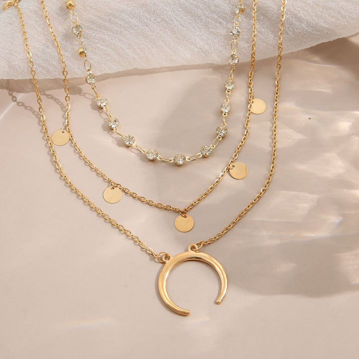 European And American Small Round Slice Tassel Moon Multi-layer Necklace