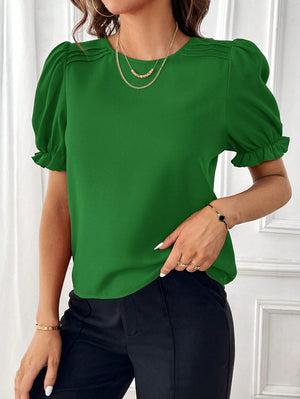 Fashion Temperament Pure Color Round Neck Shirt Top