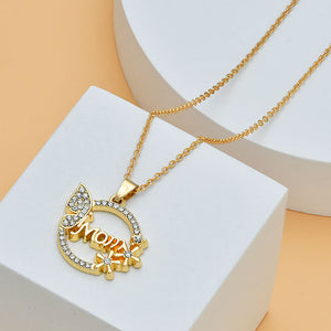 Mother's Day Mom Heart Shape With Diamond Letter Necklace