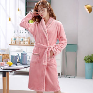 Long Thickened Fleece-lined Warm Nightgown For Women