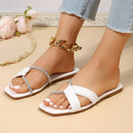 Summer Flat Sandals With Rhinestone Design Toe Slippers Outdoor Beach Shoes For Women